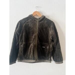 Patagonia Hunter Army Green Olive Hooded Zip Up Jacket Sherpa Fleece Women’s Kid